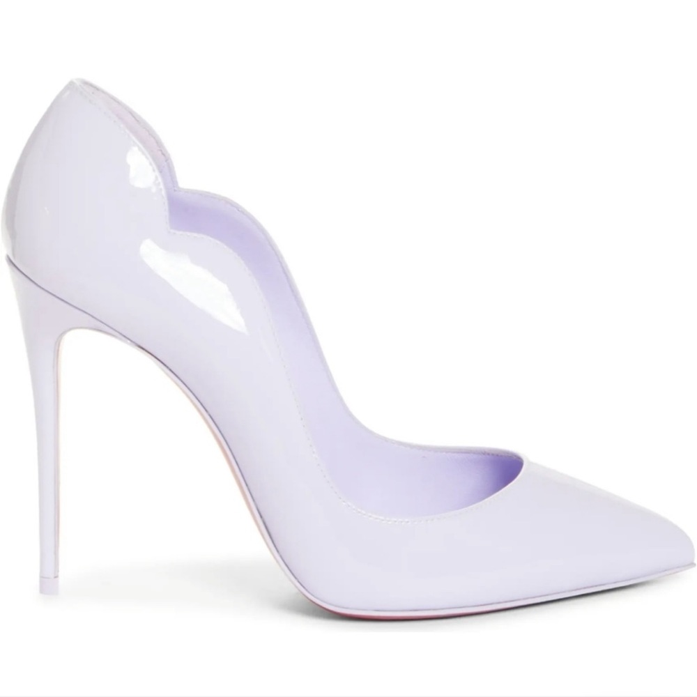 Christian Louboutin Hot Chick 100 patent Scalloped Pumps | Lilac Smoke  40(10)